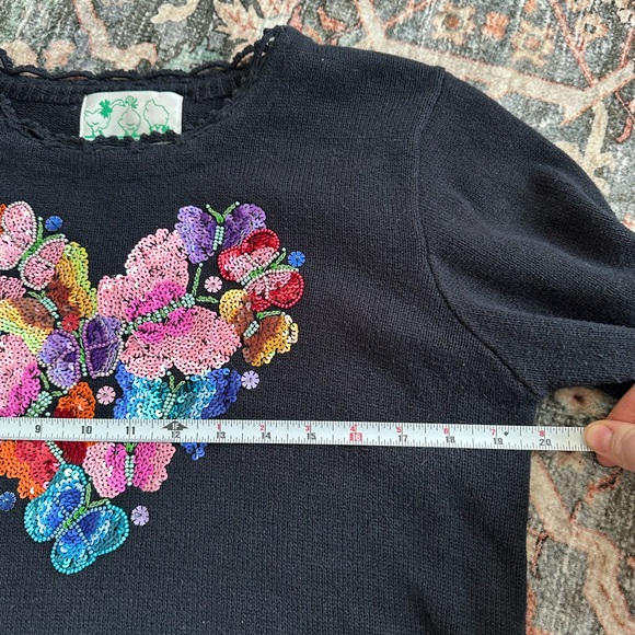 Vintage Sequined Butterfly Heart Sweater Grandmacore Glam Whimsical Eclectic - Picture 5 of 7